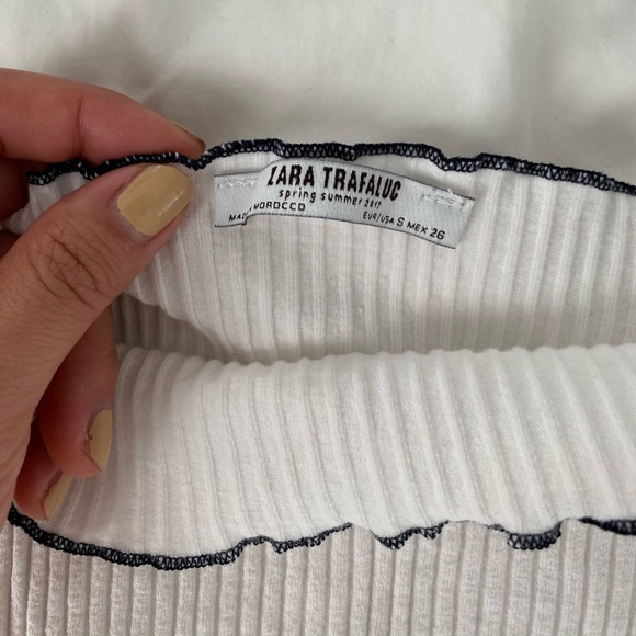 Zara Trafaluc White Ribbed Off Shoulder Top - Picture 4 of 5